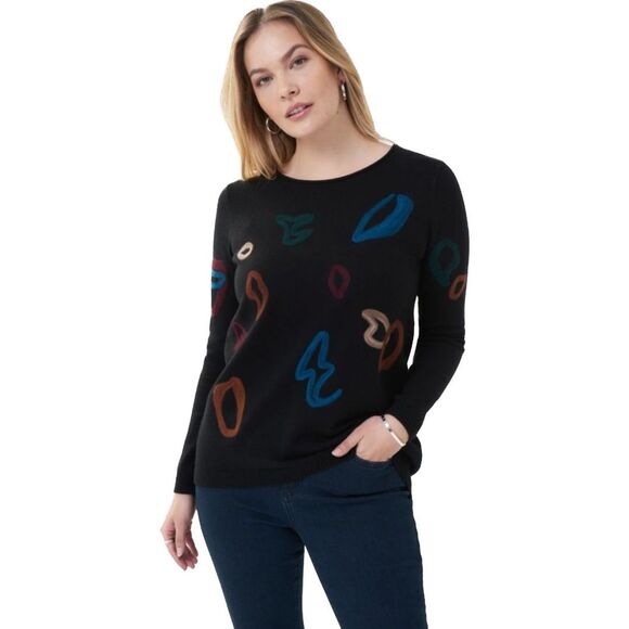 Joseph Ribkoff Black Sweater front Colorful Details - Picture 3 of 9